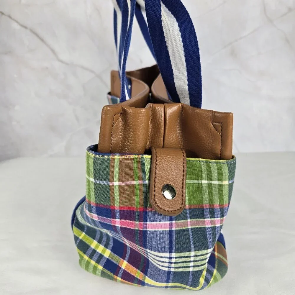 Tommy Hilfiger Plaid Double Handle Satchel Bag w/ Wristlet Faux Leather